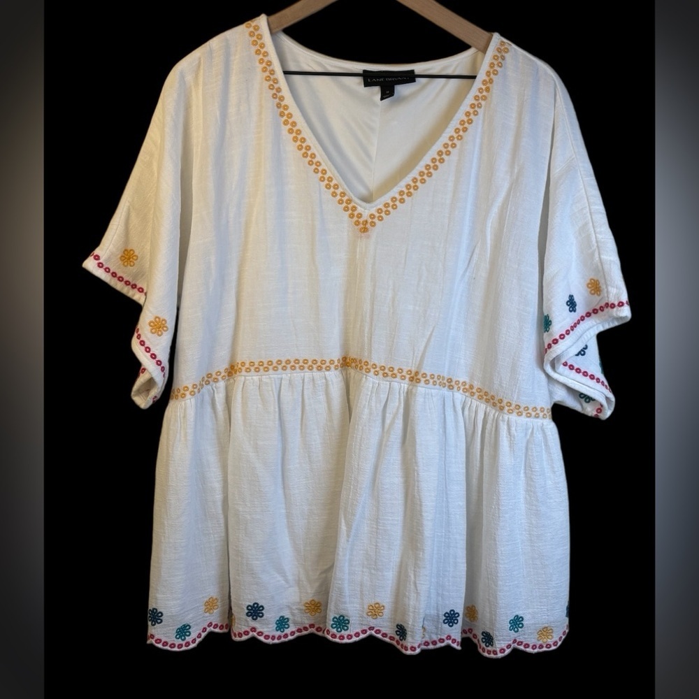Embroidered White Top with Multicolor Accents